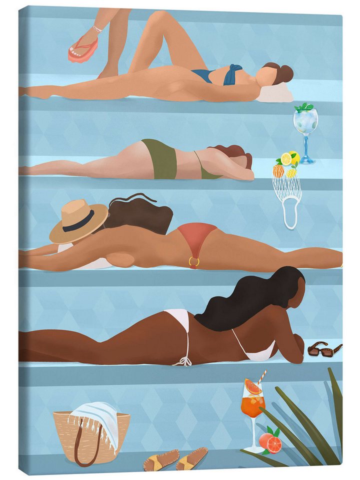 Posterlounge Leinwandbild Petra Lizde, Ladies By the Pool, Illustration von Posterlounge