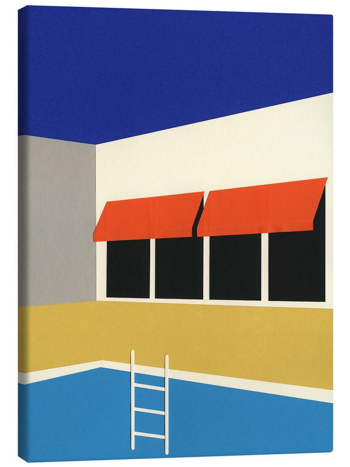 Posterlounge Leinwandbild Rosi Feist, Haus mit Pool in Palm Springs, Mid-Century Modern Illustration von Posterlounge