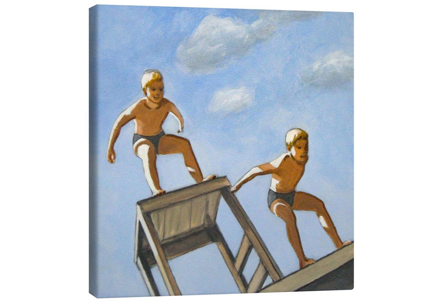 Posterlounge Leinwandbild Sarah Morrissette, Jungen tauchen, Badezimmer Maritim Malerei von Posterlounge