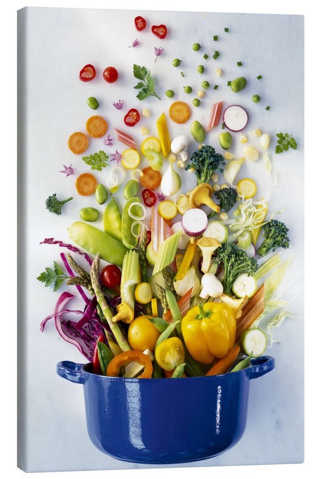 Posterlounge Leinwandbild Science Photo Library, Gemüse fällt in einen Topf, Küche Fotografie von Posterlounge