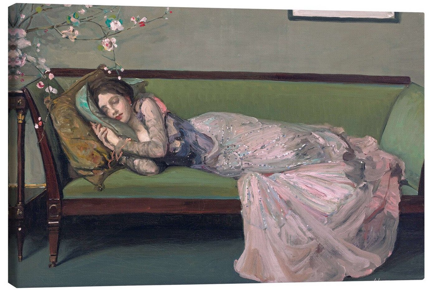 Posterlounge Leinwandbild Sir John Lavery, Das grüne Sofa, Schlafzimmer Malerei von Posterlounge