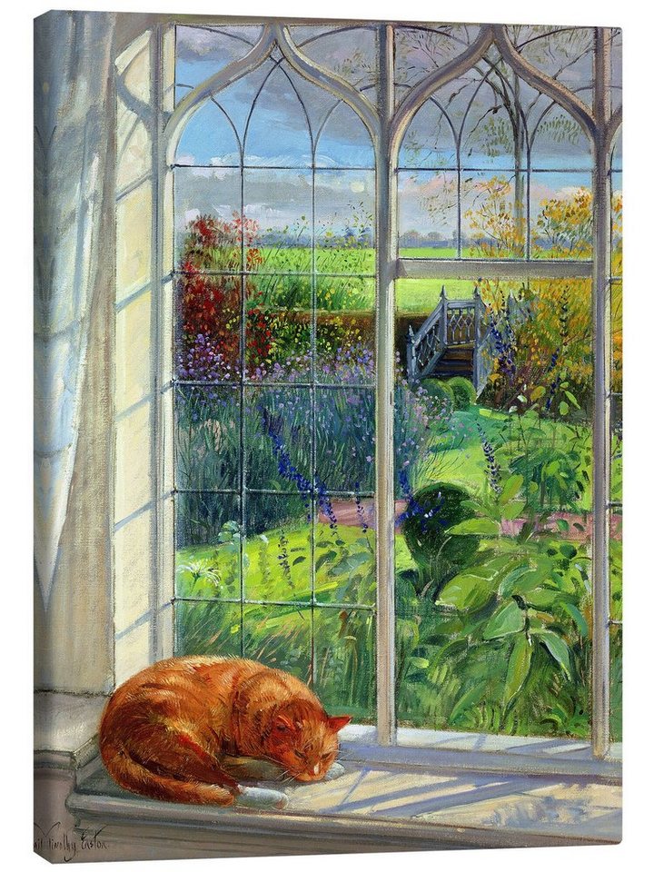 Posterlounge Leinwandbild Timothy Easton, Katze im Fenster, Sommer, Malerei von Posterlounge