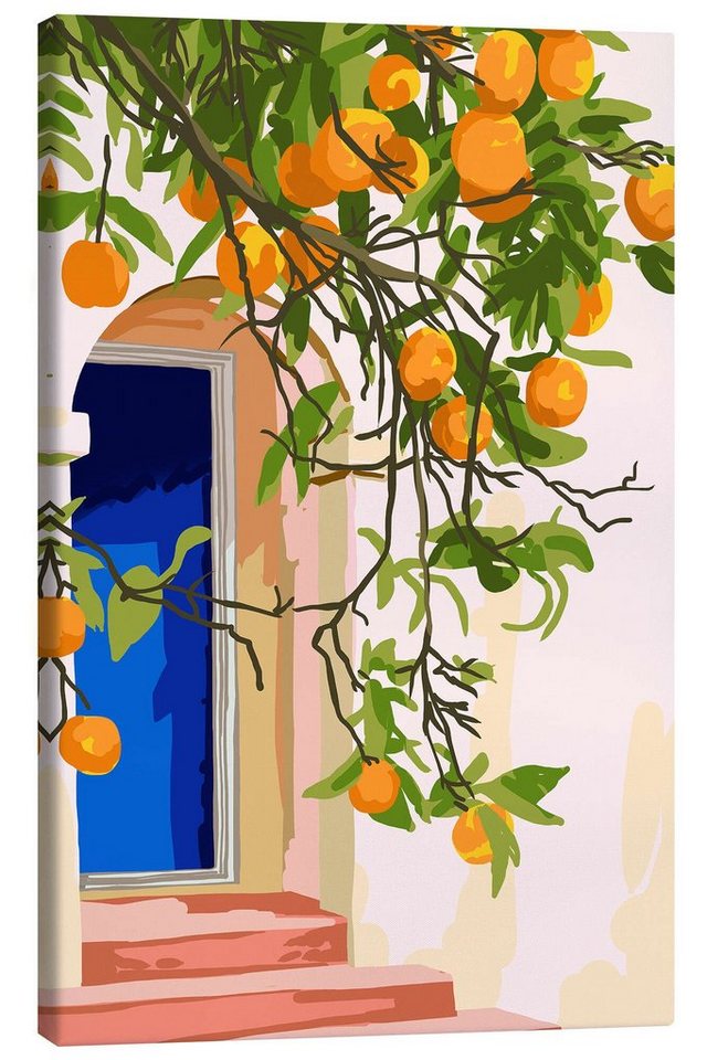 Posterlounge Leinwandbild 83 Oranges, Der Orangenbaum vor der Tür, Illustration von Posterlounge