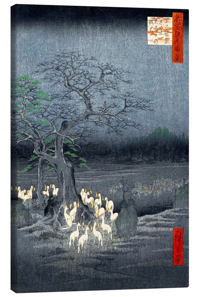Posterlounge Leinwandbild Utagawa Hiroshige, Fuchstreffen bei Oji, Wohnzimmer Malerei von Posterlounge