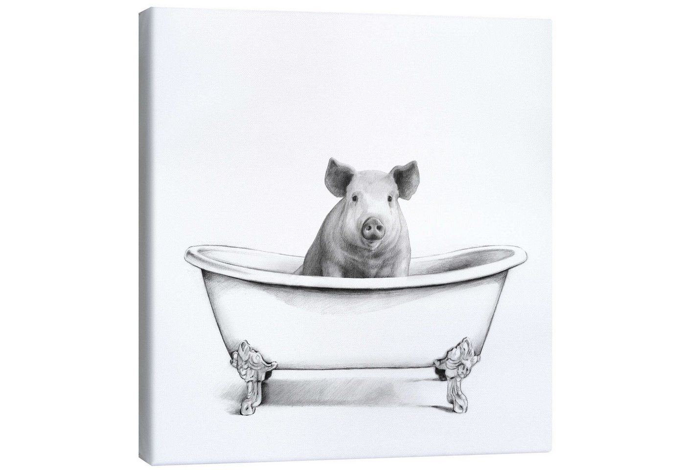 Posterlounge Leinwandbild Victoria Borges, Schwein in der Wanne, Badezimmer Skandinavisch Kindermotive von Posterlounge