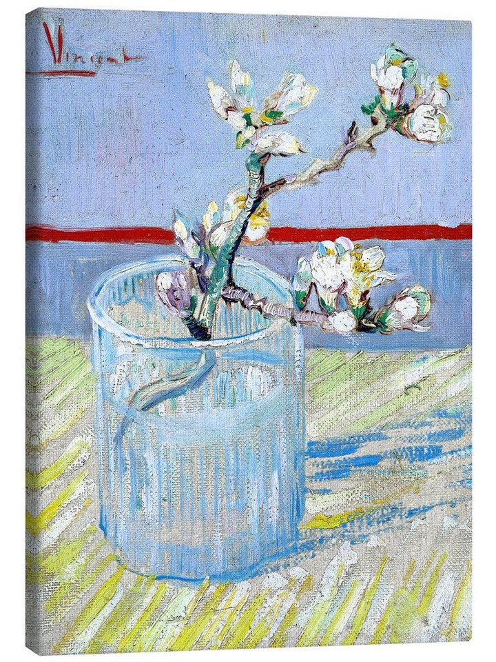 Posterlounge Leinwandbild Vincent van Gogh, Blühender Mandelbaumzweig in einem Glas, Wohnzimmer Malerei von Posterlounge