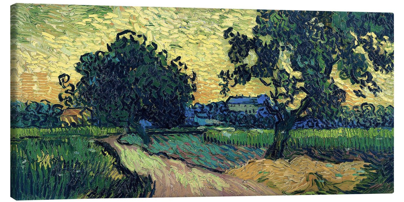 Posterlounge Leinwandbild Vincent van Gogh, Feld mit Bäumen, das Schloss von Auvers, Wohnzimmer Malerei von Posterlounge