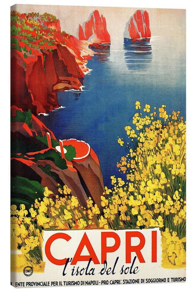 Posterlounge Leinwandbild Vintage Travel Collection, Italien - Capri die Sonneninsel, Vintage Illustration von Posterlounge