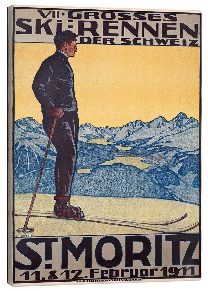 Posterlounge Leinwandbild Walter Kupfer, St. Moritz, Vintage Illustration von Posterlounge