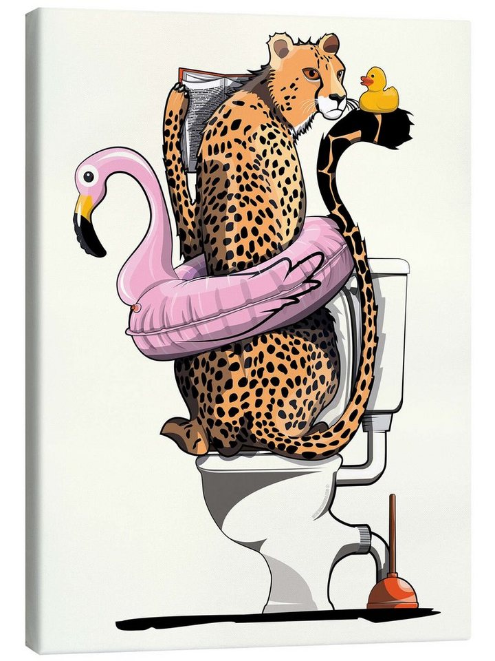 Posterlounge Leinwandbild Wyatt9, Gepard auf der Toilette, Badezimmer Illustration von Posterlounge