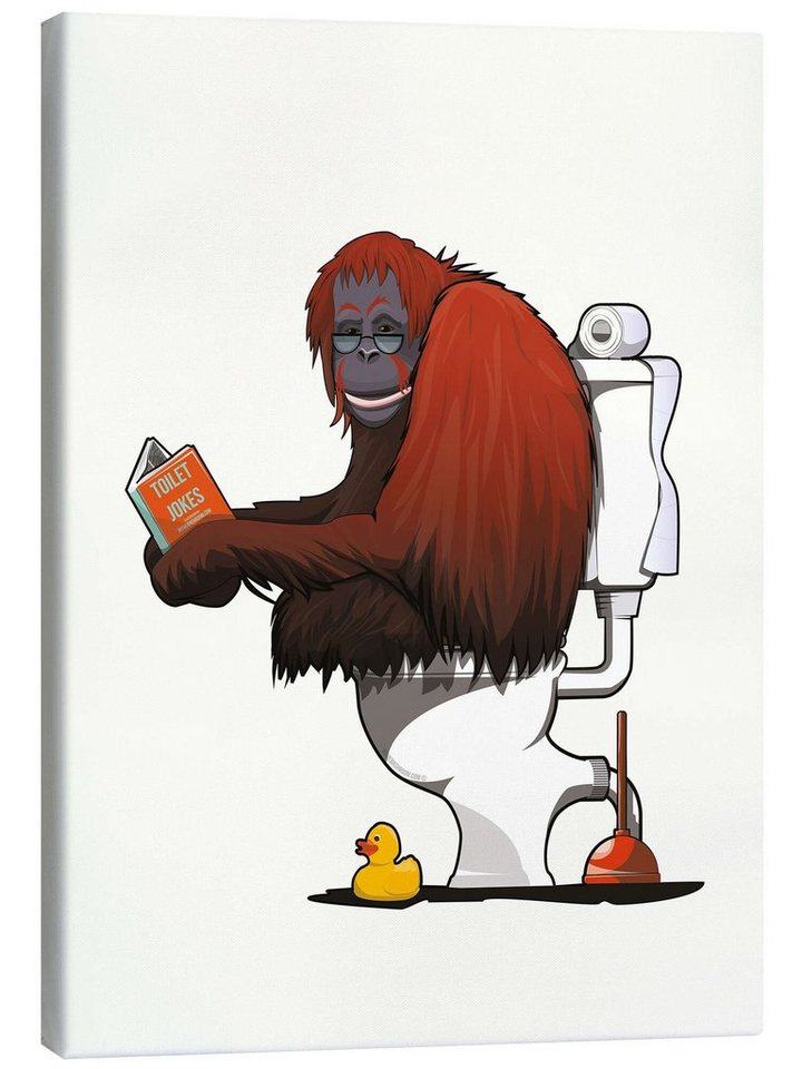 Posterlounge Leinwandbild Wyatt9, Orang-Utan auf der Toilette, Badezimmer Illustration von Posterlounge