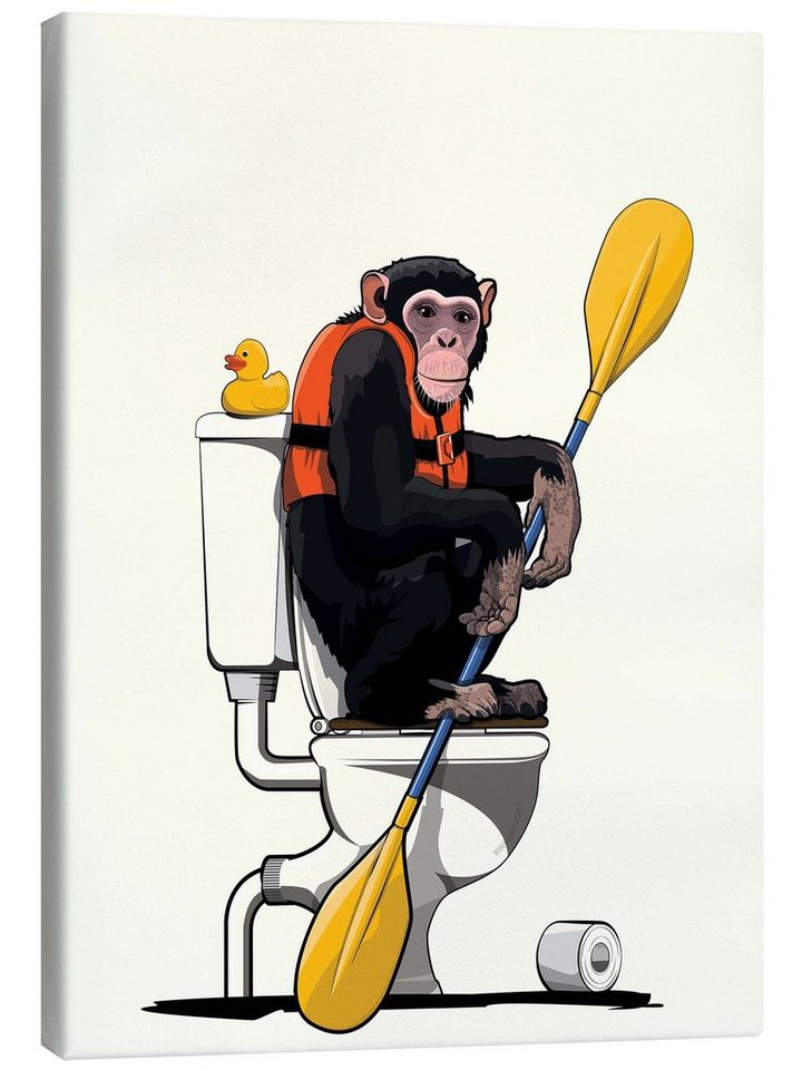 Posterlounge Leinwandbild Wyatt9, Schimpanse auf der Toilette, Badezimmer Illustration von Posterlounge