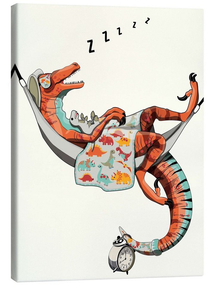 Posterlounge Leinwandbild Wyatt9, Velociraptor im Bett, Badezimmer Kindermotive von Posterlounge