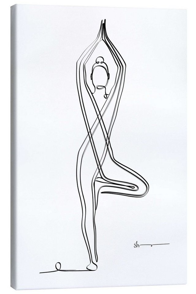 Posterlounge Leinwandbild Yoga In Art, Baum Pose (Vriksasana) I, Fitnessraum Minimalistisch Illustration von Posterlounge