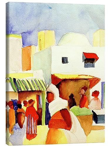 Posterlounge Markt in Tunis I Leinwandbild von August Macke Wandbilder für jeden Raum 90 x 120 cm Bunt Expressionismus Wanddeko von Posterlounge