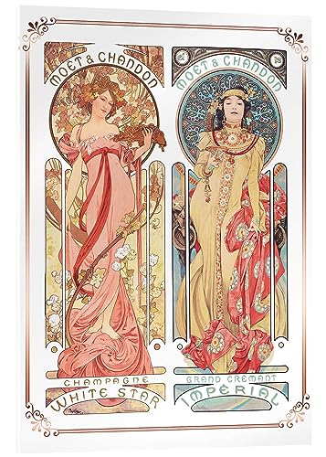 Posterlounge Moët & Chandon, Collage Acrylglasbild von Alfons Mucha 50 x 70 cm Jugendstil Wanddeko von Posterlounge