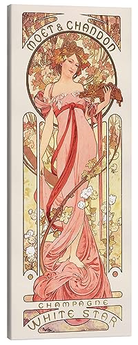 Posterlounge Moet & Chandon, white star, rose Leinwandbild von Alfons Mucha 40 x 100 cm Pink Jugendstil Wanddeko von Posterlounge