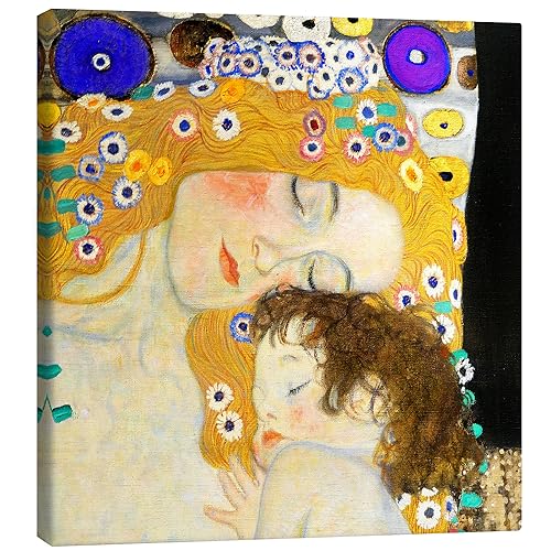 Posterlounge Mutter und Kind (Detail) Leinwandbild von Gustav Klimt 30 x 30 cm Gelb Jugendstil Wanddeko von Posterlounge