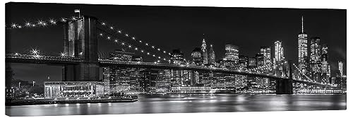 Posterlounge New York City Night Skyline Leinwandbild von Melanie Viola 120 x 40 cm Schwarz-Weiß Schwarz-Weiß Fotografie Wanddeko von Posterlounge