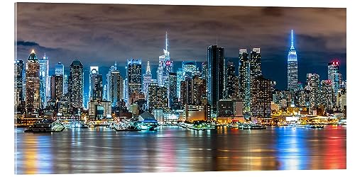 Posterlounge New-York-Skyline bei Nacht Acrylglasbild von Sascha Kilmer 120 x 60 cm Reisen Wanddeko von Posterlounge