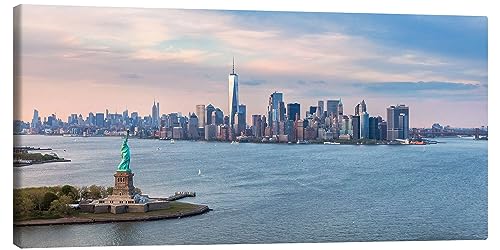 Posterlounge New York – Skyline mit Freiheitsstatue Leinwandbild von Matteo Colombo Wandbilder für jeden Raum 120 x 60 cm Landschaften Wanddeko von Posterlounge