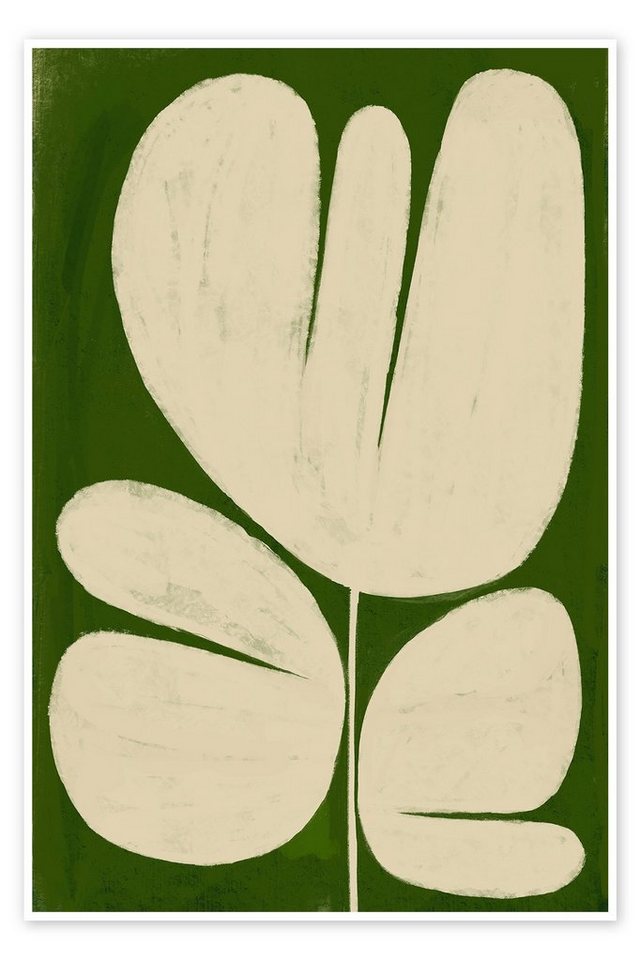 Posterlounge Poster ATELIER M, Große weiße Blume auf Grün, Wohnzimmer Skandinavisch Malerei von Posterlounge