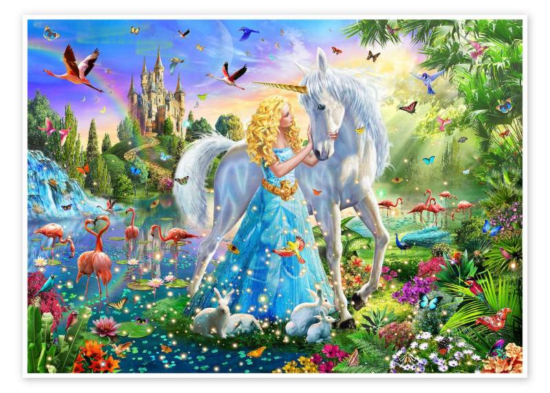 Posterlounge Poster Adrian Chesterman, Die Prinzessin, das Einhorn und das Schloss, Kindergarten Kindermotive von Posterlounge