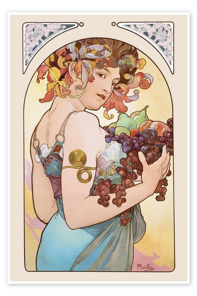 Posterlounge Poster Alfons Mucha, Früchte, natur, Wohnzimmer Malerei von Posterlounge