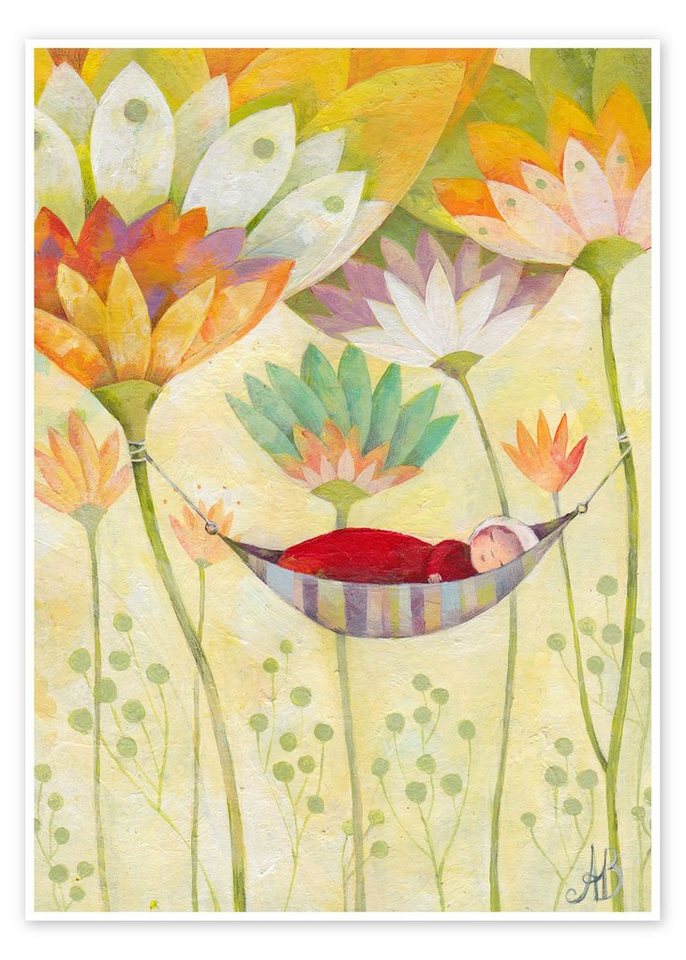 Posterlounge Poster Aurelie Blanz, Hängematte unter Blumen, Kinderzimmer Illustration von Posterlounge