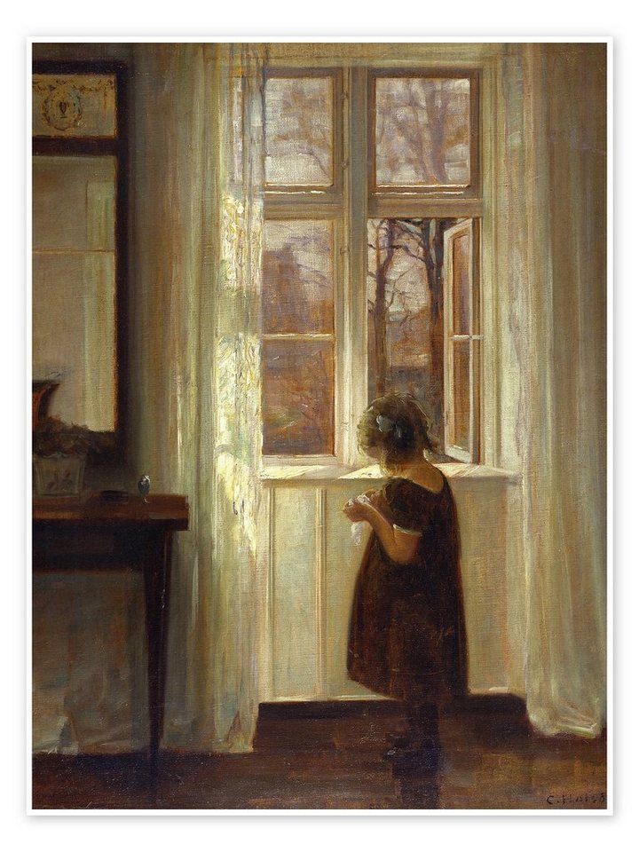 Posterlounge Poster Carl Holsøe, Kleines Mädchen an einem Fenster, Malerei von Posterlounge