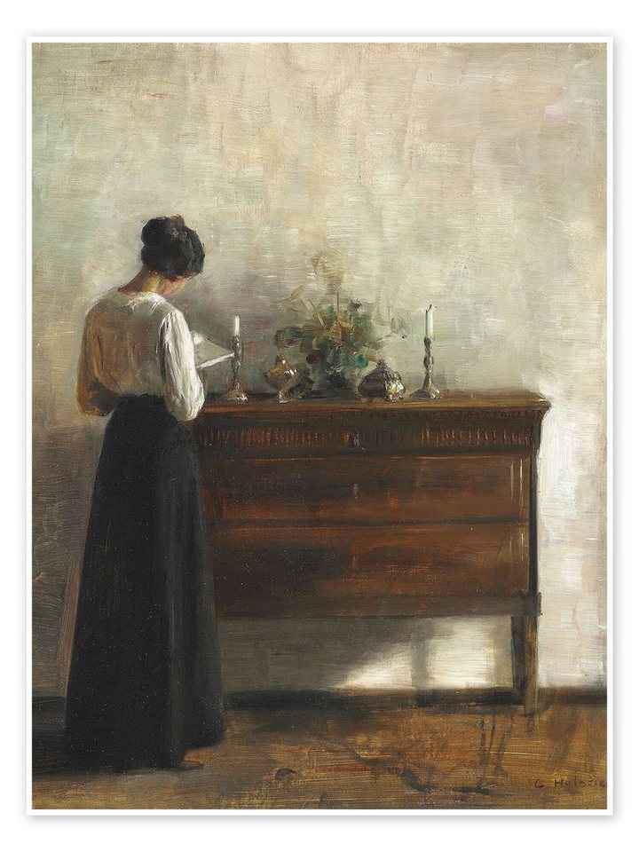 Posterlounge Poster Carl Holsøe, Porträt einer Lesenden Frau vor einer Kommode, Wohnzimmer Malerei von Posterlounge