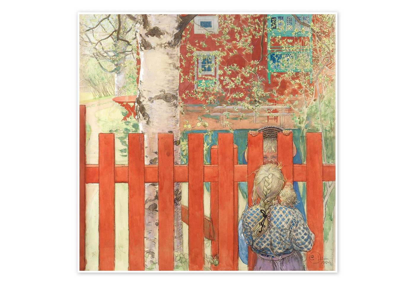 Posterlounge Poster Carl Larsson, Am Zaun, Malerei von Posterlounge