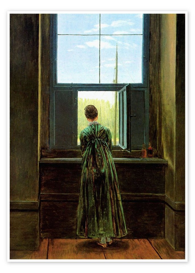 Posterlounge Poster Caspar David Friedrich, Frau am Fenster, Malerei von Posterlounge