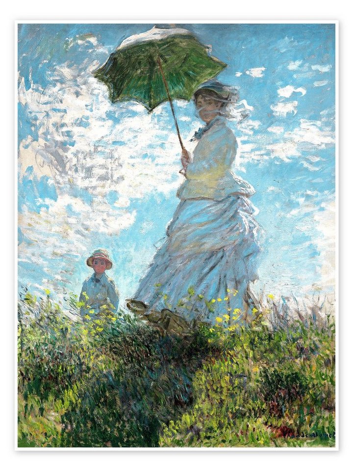 Posterlounge Poster Claude Monet, Frau mit Sonnenschirm – Madame Monet und ihr Sohn, Wohnzimmer Malerei von Posterlounge