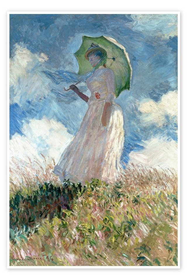 Posterlounge Poster Claude Monet, Frau mit Sonnenschirm nach links gewendet, Wohnzimmer Malerei von Posterlounge