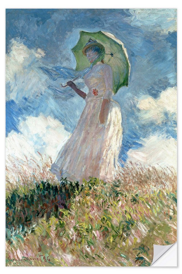 Posterlounge Poster Claude Monet, Frau mit Sonnenschirm nach links gewendet, Wohnzimmer Malerei von Posterlounge