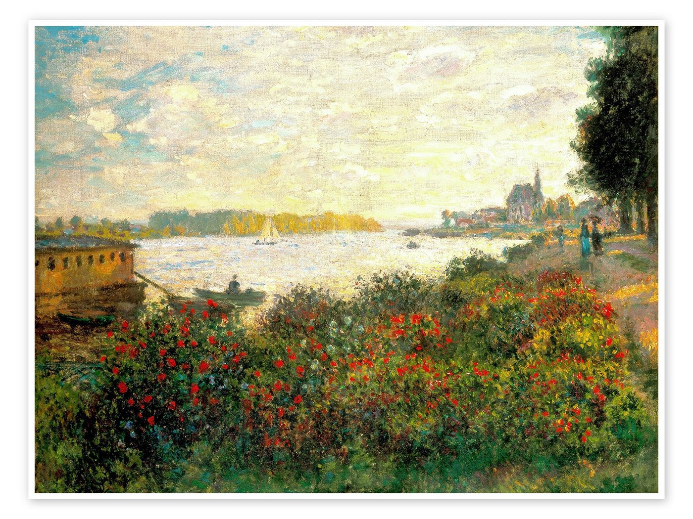 Posterlounge Poster Claude Monet, Rote Blumen am Ufer der Seine bei Argenteuil, Wohnzimmer Malerei von Posterlounge