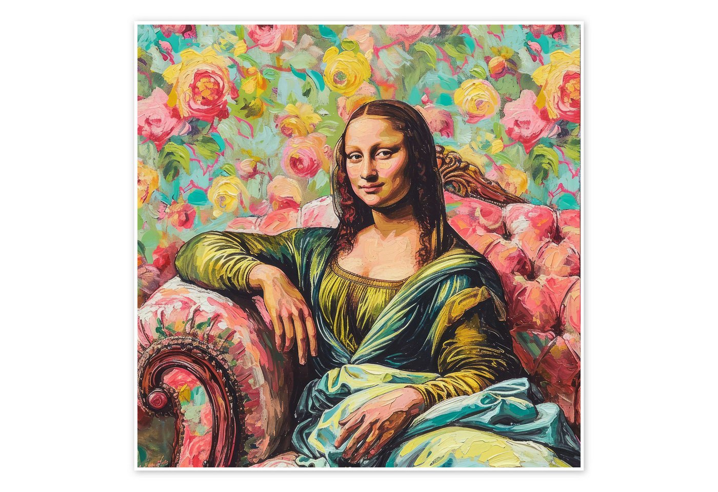 Posterlounge Poster DejaReve, Mona Lisa auf dem Sofa, Wohnzimmer Malerei Posterlounge Poster DejaReve, Mona Lisa auf dem Sofa, Wohnzimmer Malerei von Posterlounge