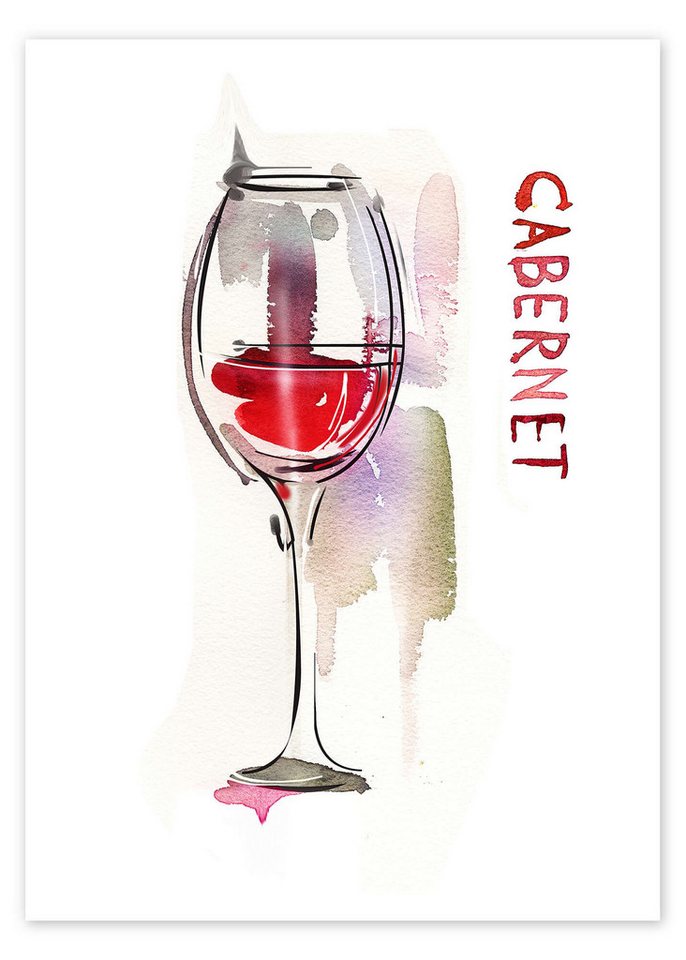 Posterlounge Poster Editors Choice, Ein Glas Cabernet, Wohnzimmer Modern Malerei von Posterlounge