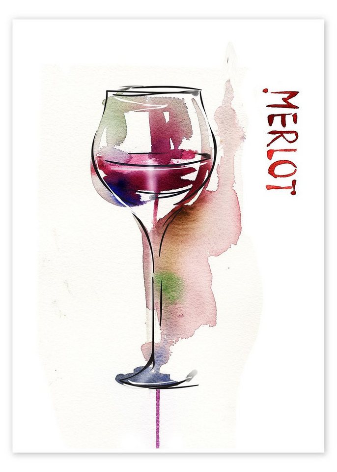 Posterlounge Poster Editors Choice, Ein Glas Merlot, Wohnzimmer Modern Malerei von Posterlounge