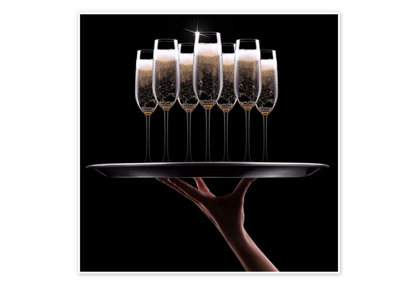 Posterlounge Poster Editors Choice, Tablett mit Champagner, Bar Fotografie von Posterlounge