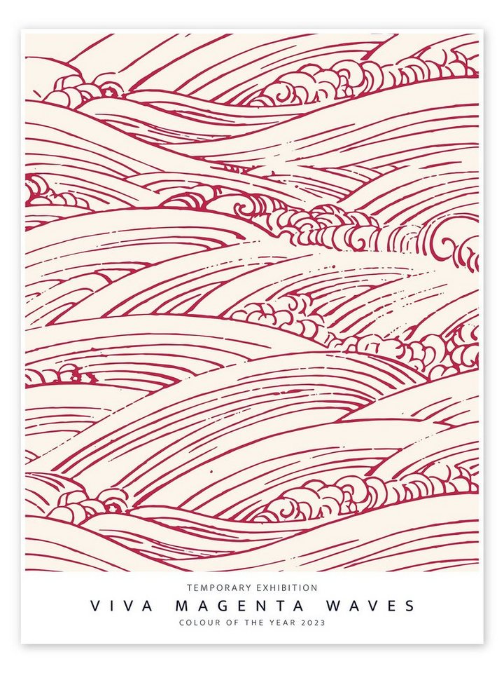 Posterlounge Poster Editors Choice, Viva Magenta Waves II, Badezimmer Minimalistisch Malerei von Posterlounge