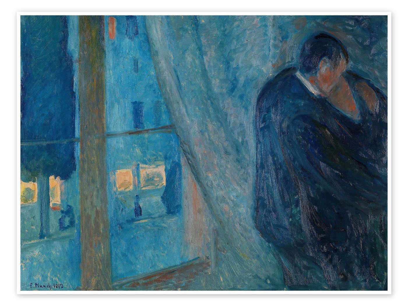 Posterlounge Poster Edvard Munch, Der Kuss am Fenster, Schlafzimmer Malerei von Posterlounge