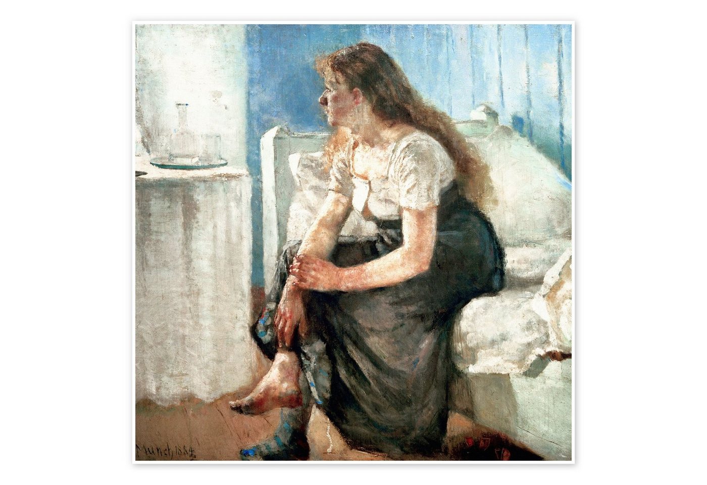 Posterlounge Poster Edvard Munch, Mädchen auf dem Bett, Malerei von Posterlounge