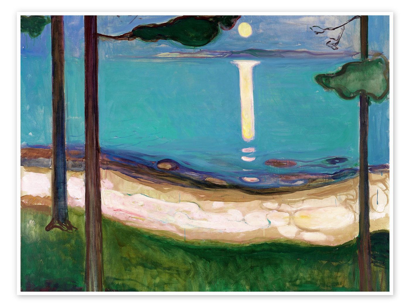 Posterlounge Poster Edvard Munch, Mondlicht, Badezimmer Maritim Malerei von Posterlounge