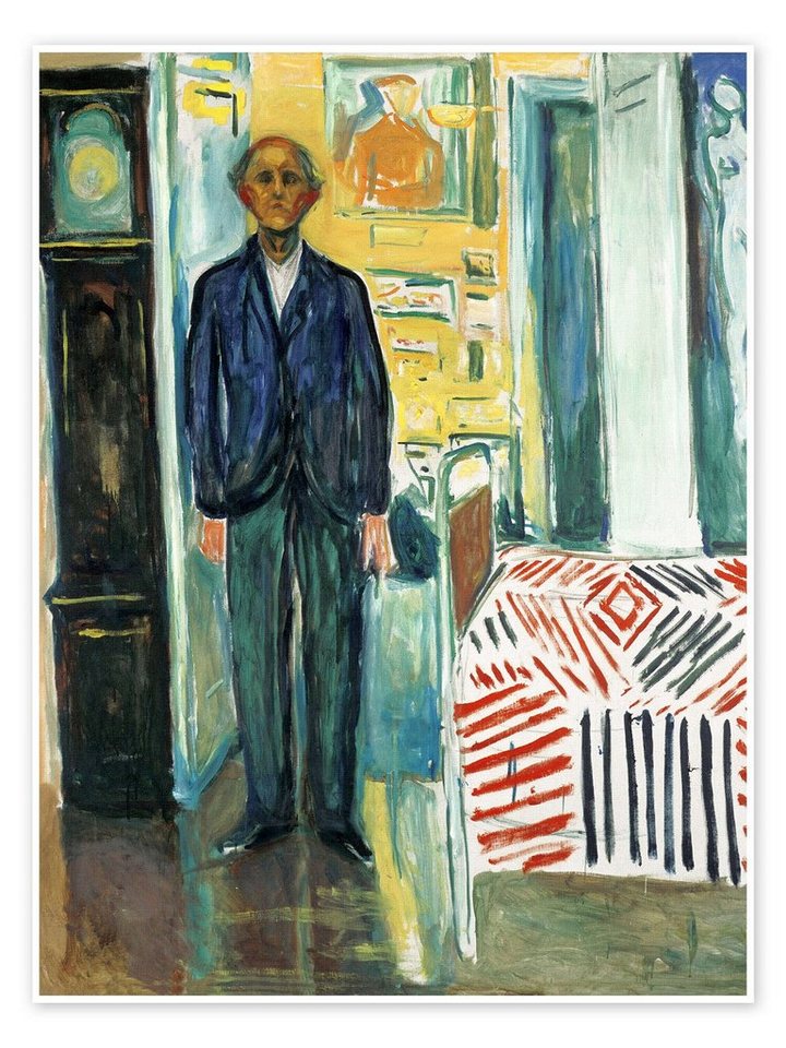 Posterlounge Poster Edvard Munch, Selbstbildnis zwischen Uhr und Bett, Malerei von Posterlounge