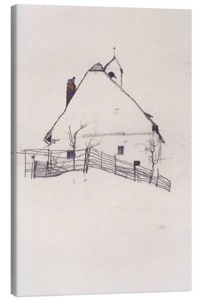 Posterlounge Poster Egon Schiele, Wohnhaus mit Zaun, Wohnzimmer Minimalistisch Malerei von Posterlounge