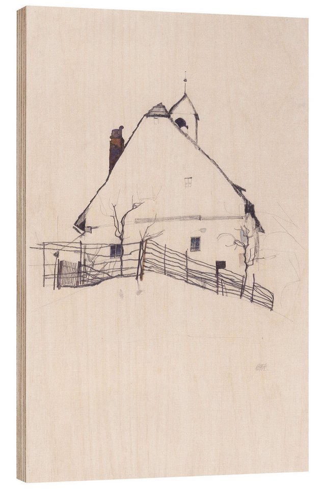 Posterlounge Poster Egon Schiele, Wohnhaus mit Zaun, Wohnzimmer Minimalistisch Malerei von Posterlounge