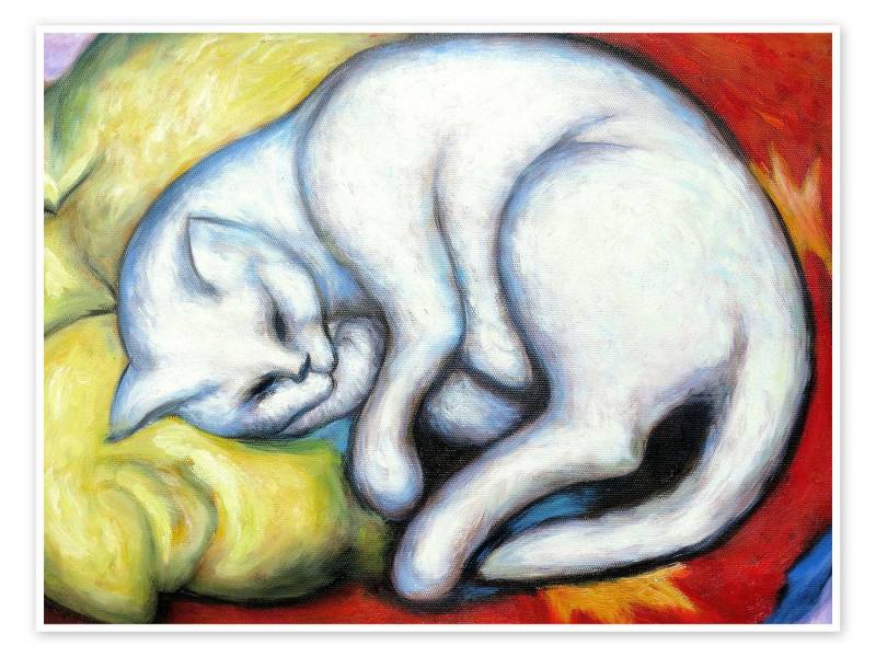 Posterlounge Wandbild Die weiße Katze (Kater auf gelbem Kissen), Franz Marc, erhältlich als Poster, Leinwandbild, Wandsticker oder Acrylglasbild von Posterlounge