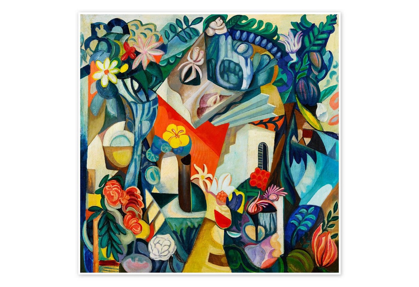 Posterlounge Poster Hélène Oettingen, Komposition mit Haus und Blumen, Wohnzimmer Modern Malerei von Posterlounge